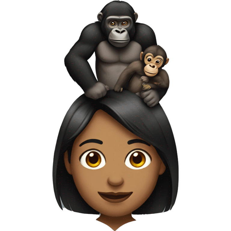 a woman with a monkey and a gorilla on her shoulder emoji