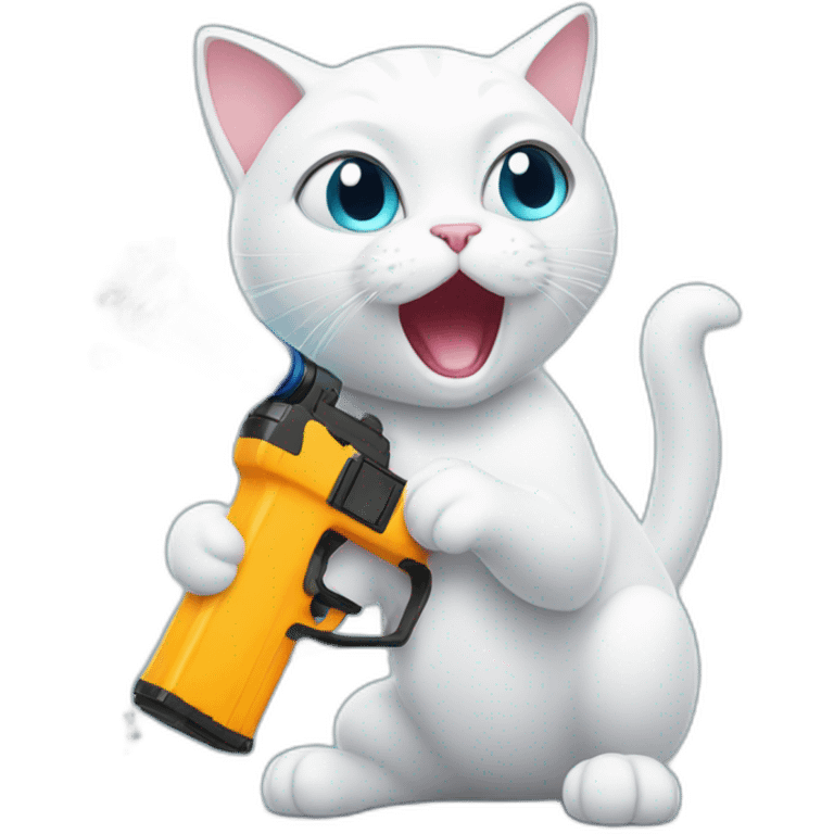 white cat shocked holding water gun emoji