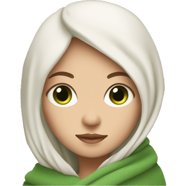 Green eyed white woman with blanket wrapped around her  emoji