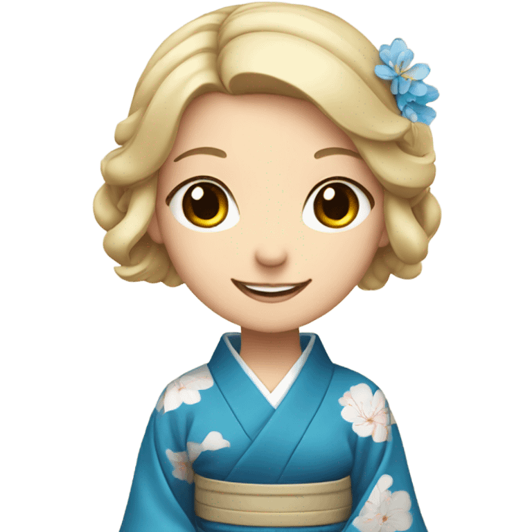 smiling girl in japanese attire with blue eyes emoji