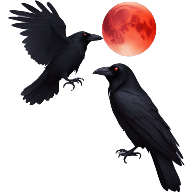 Raven and a red moon  emoji