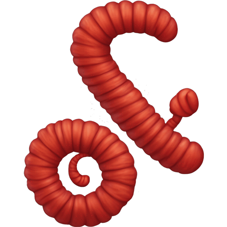 Create a bright red worm that forms the shape of the letter 'W.' The worm should have a smooth, segmented body, with a vibrant red color and a soft texture. Its body should curve naturally to form the distinct 'W' shape, with rounded edges.  emoji