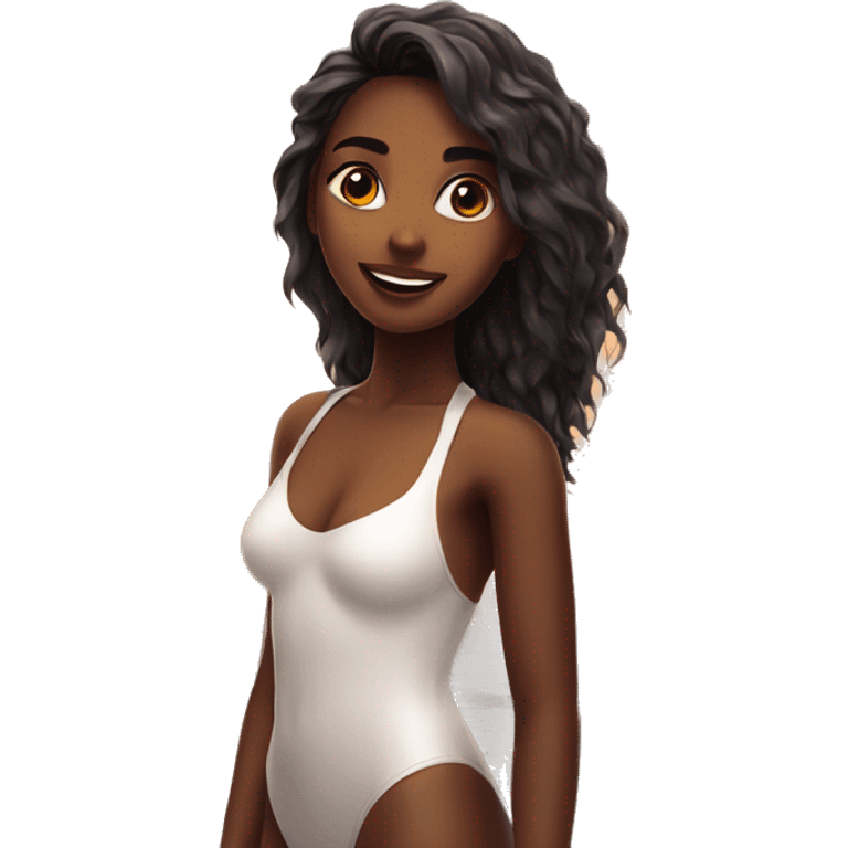 Girl in white swim suit in Maldives sunset  emoji