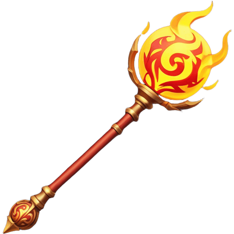 Clash of Clans aesthetic: Cinematic fireball Magic Staff Emoji, rendered in a 3D vector-style similar to standard emojis with minimal shading and bold, simplified shapes. A compact, isometric enchanted staff with intricate runic carvings and a glowing orb at its tip, softly glowing with a mystical arcane charm. Simplified yet unmistakably iconic, highly detailed and consistent, glowing with a soft radiant glow and high shine. Stylized with a touch of legendary sorcery and a soft glowing outline, capturing the essence of a powerful magic staff with a friendly, playful vibe! emoji