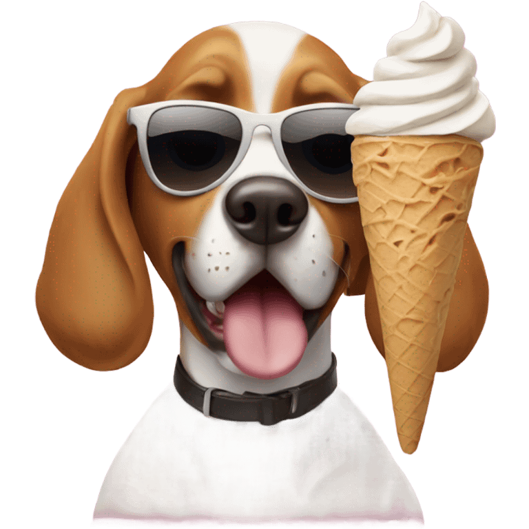 Dog with sunglasses eating ice cream emoji