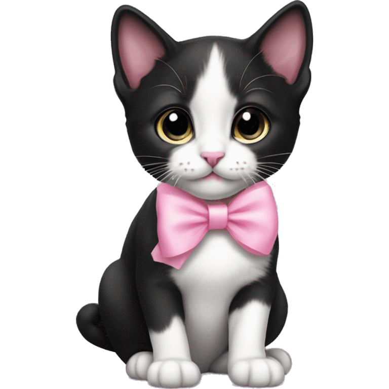 Tuxedo kitten with a pink bow emoji