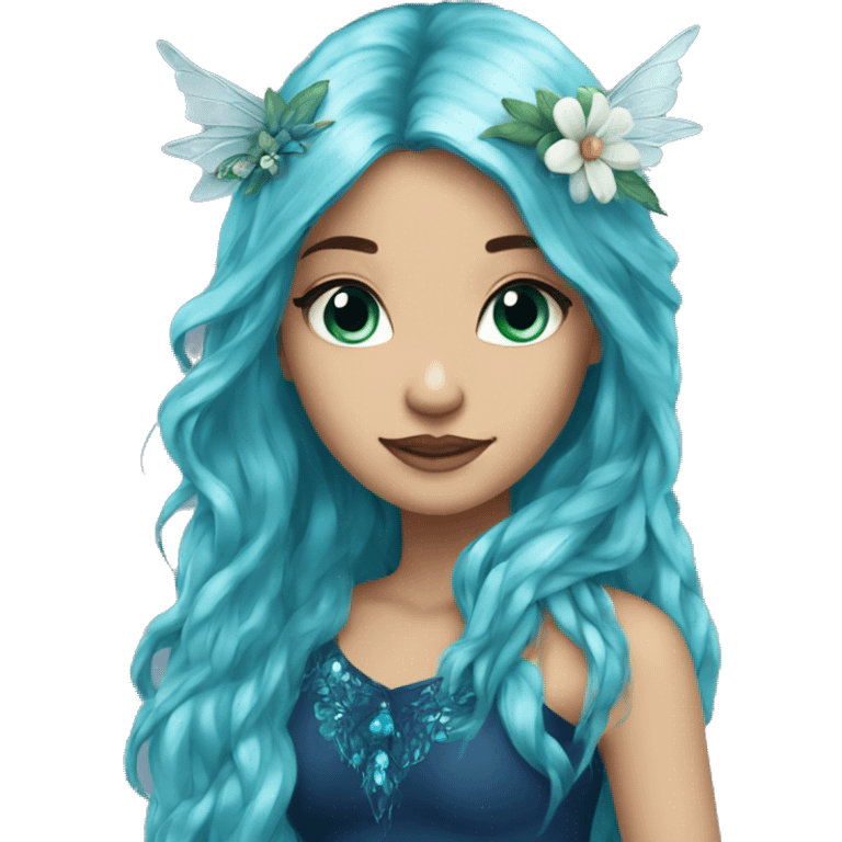 Beautiful, flower, fairy, blue, turqoise, silver, navy, long hair, big wings emoji