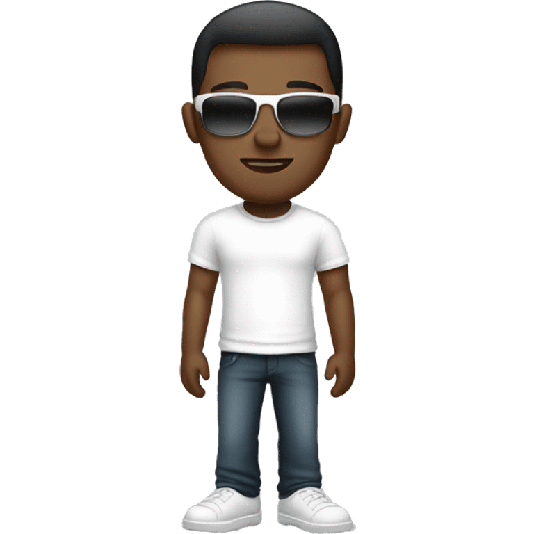 slightly ebony man with an fade side haircut and sunglasses dressed in a white T-shirt emoji