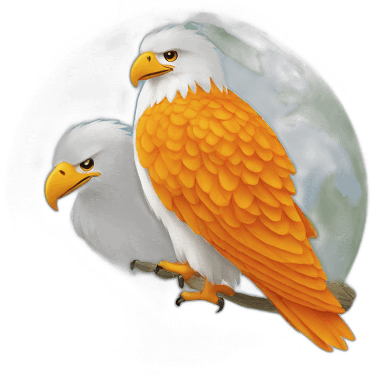 aigle orange blanc survole le globe terrestre emoji