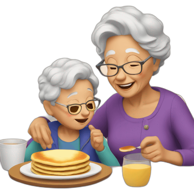 Granny eating pancakes with grandson emoji