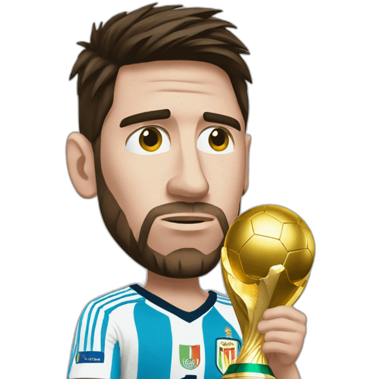 Messi looks disappointed He holds the world cup emoji