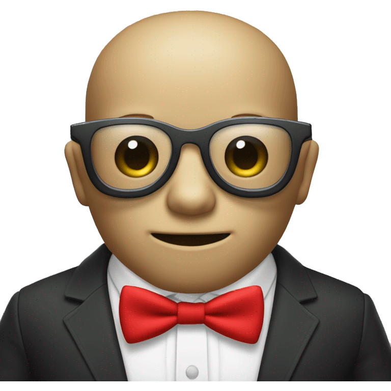 Generate a Skull wearing clear Glasses and a red Bowtie on chest. Half the skull should be black while other half should be white emoji