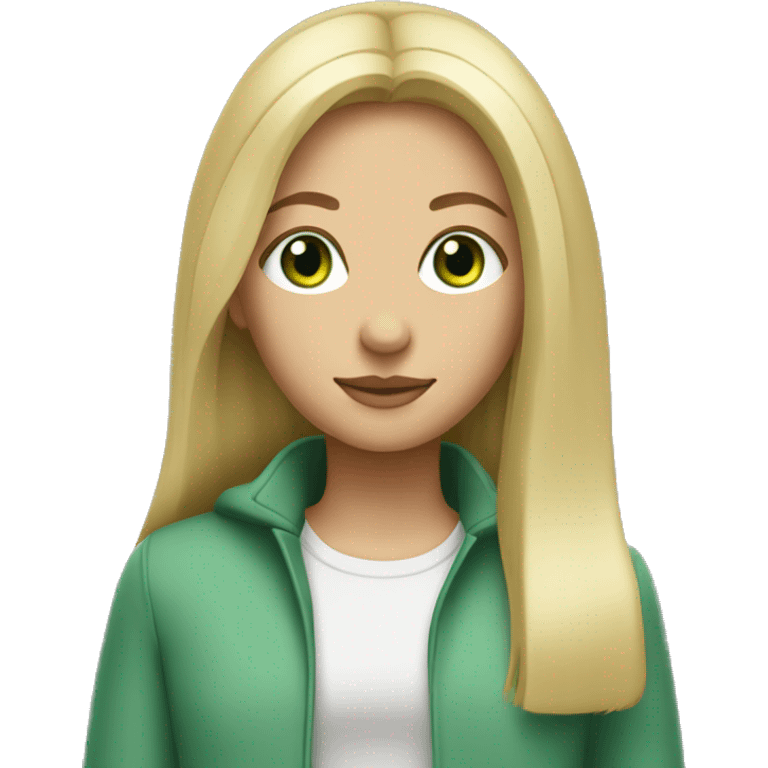 Blonde girl with straight hair and light green eyes  emoji