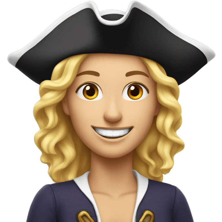 smiling white woman with earrings wearing pirate hat emoji