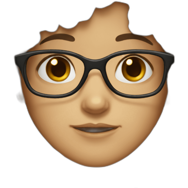 girl with curly dark brown hair and bangs and thin glasses emoji