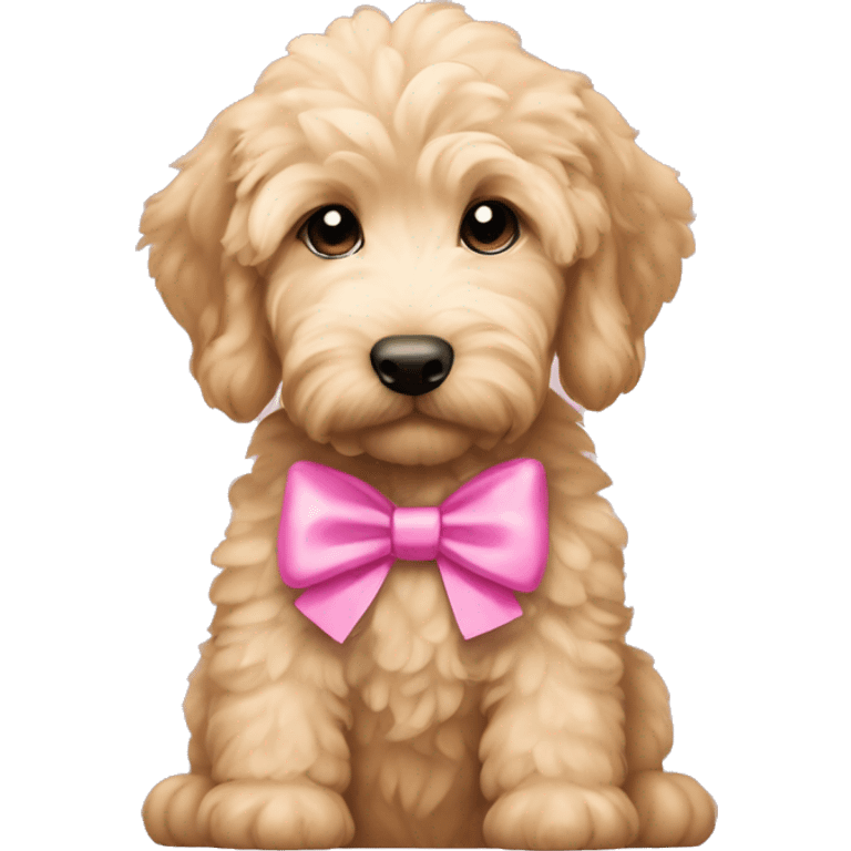 Goldendoodle puppy with a pink bow emoji