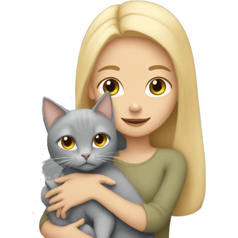 blond girl cuddling a grey cat and a beige cat  emoji