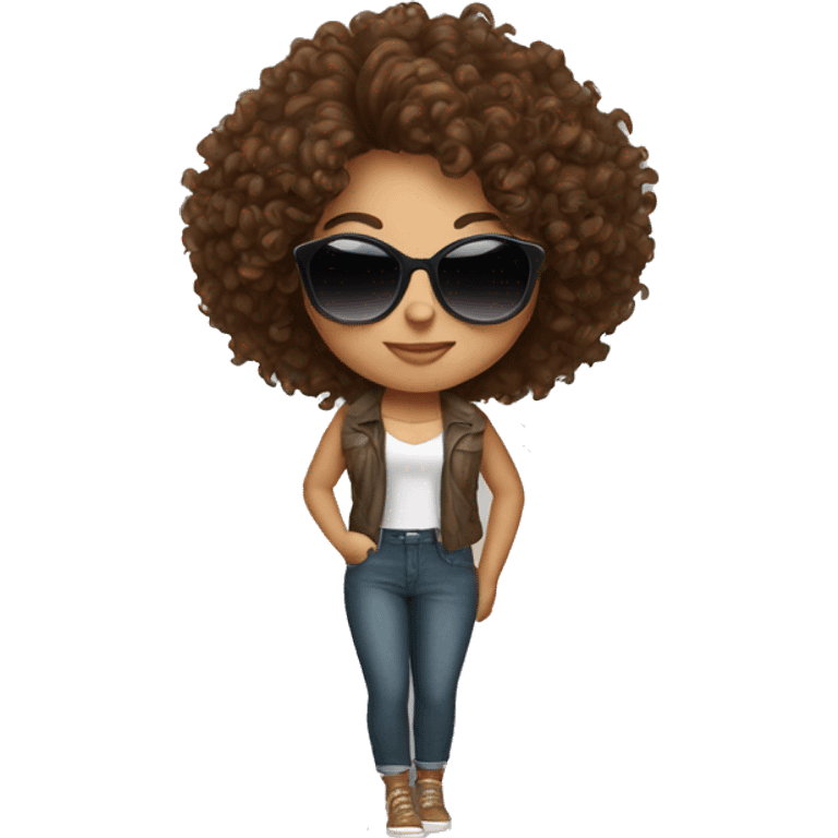 curly brown hair girl with sunglasses emoji