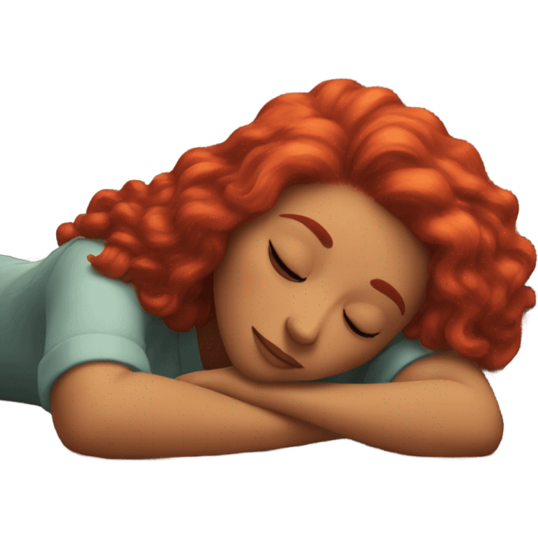 red hair woman taking a nap on her desk emoji