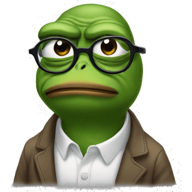 sad pepe the meme, but smarter with glasses emoji