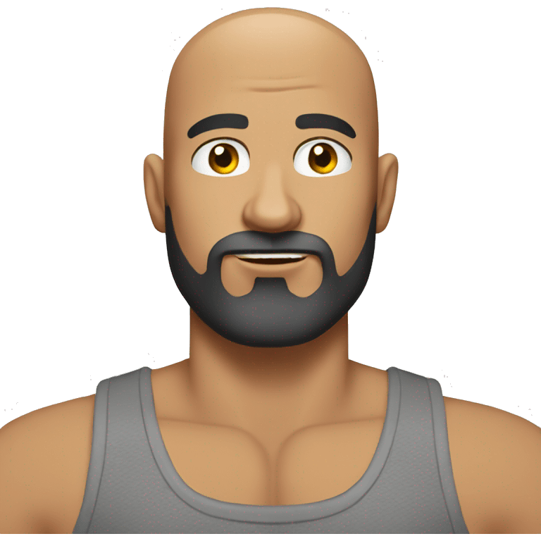 bald man with beard, lots of muscle, wearing a tank top emoji