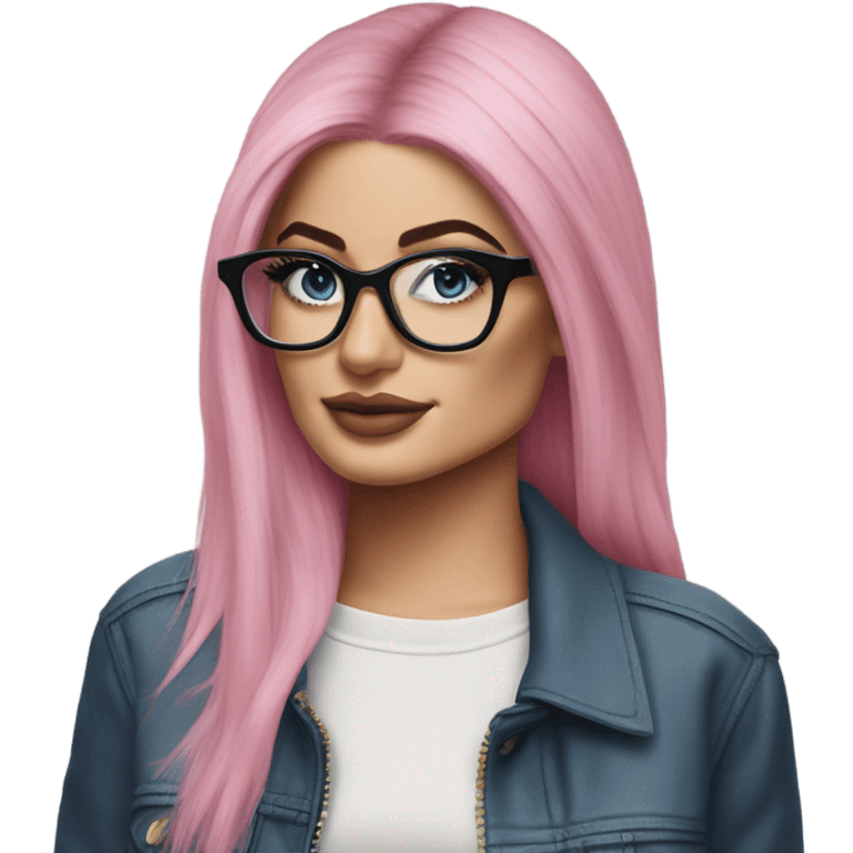 Photo Realistic kylie jenner stylish pink hair BLUE eyes and glasses elegant  emoji