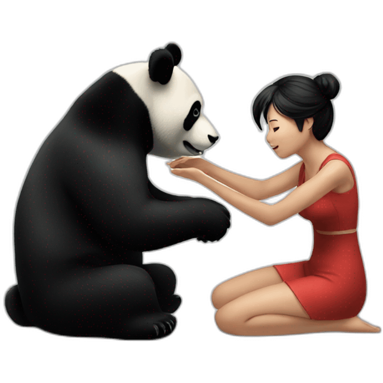 Black-panda-play-with-woman-short emoji