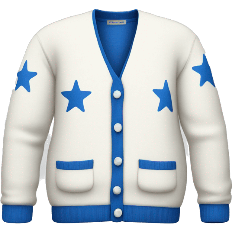 white cardigan with blue star patches on sleeve emoji