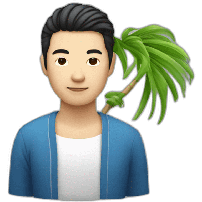 Homme chinois avec un palmier sur la tête emoji