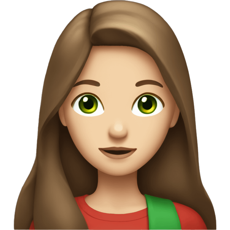 Girl With Long Brown Hair and green eyes and red stuff  emoji