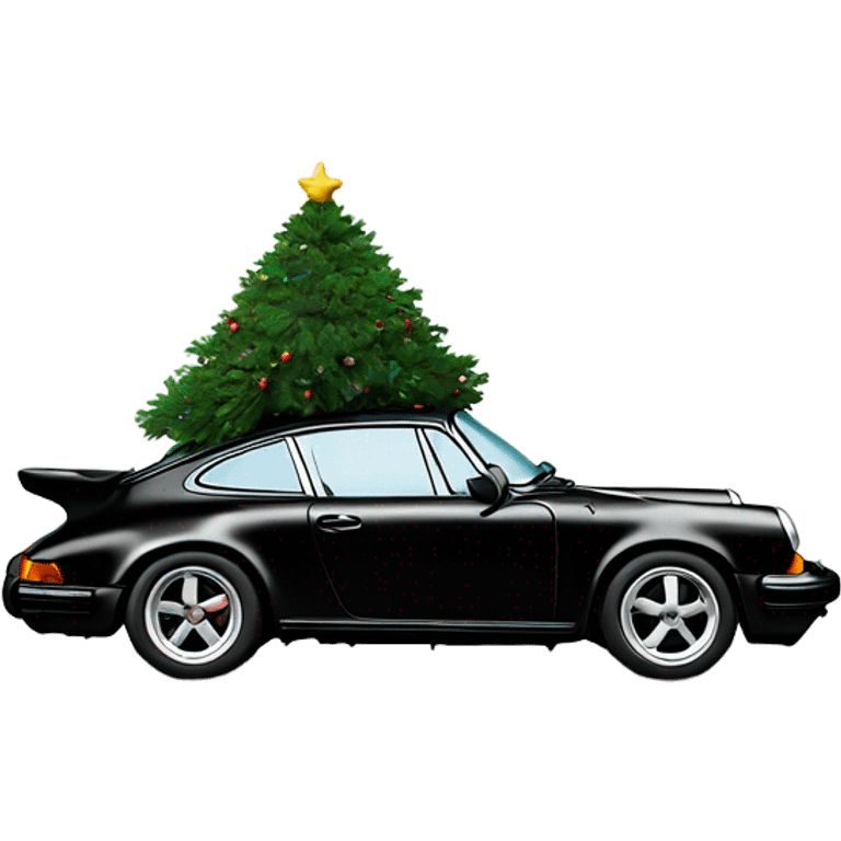 Porsche 911 in black with xmas tree on roof emoji