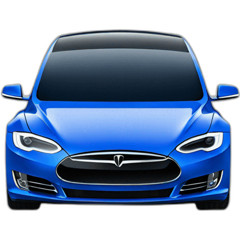 An blue tesla model s with elon musk  emoji