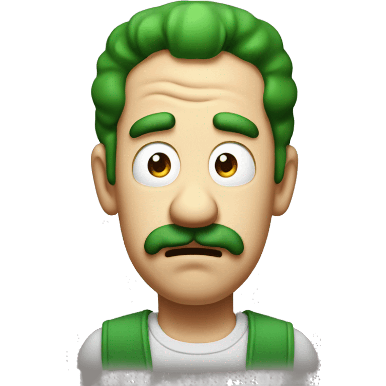 Luigi with derp eyes and a sad mouth emoji