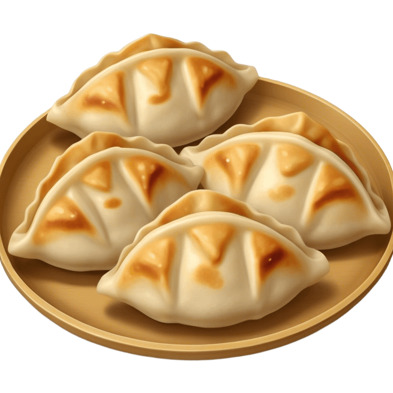 Gyoza Cinematic Realistic Gyoza Dish Emoji, depicted in a close-up view of 1 to 2 delicate dumplings with a crisp, golden exterior and savory filling, rendered with exquisite detail and dynamic lighting. emoji