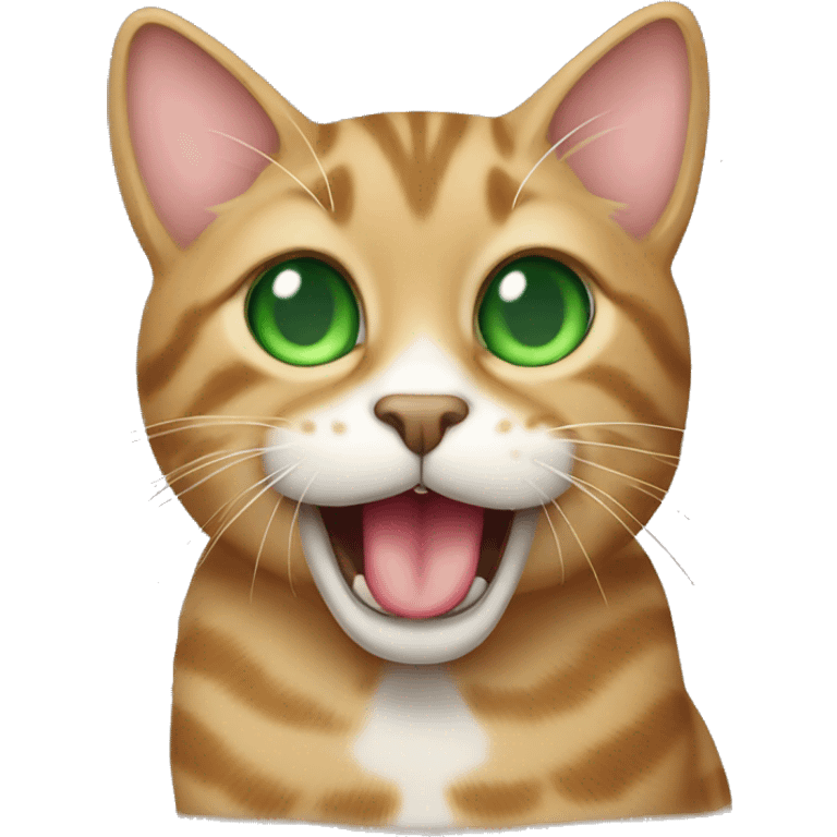 Tan tabby cat with green eyes sticking tongue out  emoji