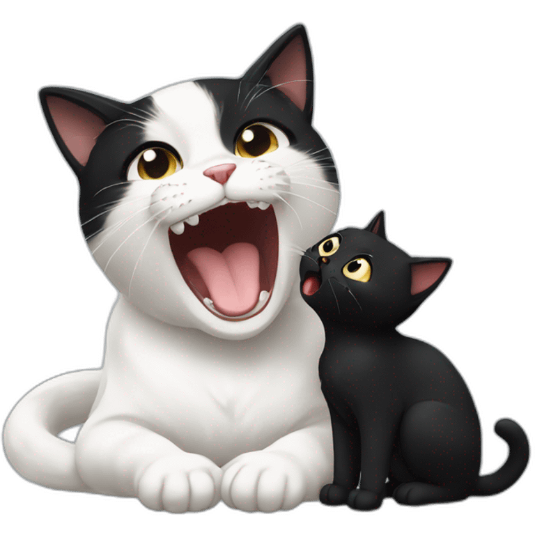 white cute cat biting black cute cat emoji