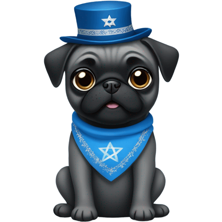 Black pug in a blue dress with a Jewish star on the dress emoji