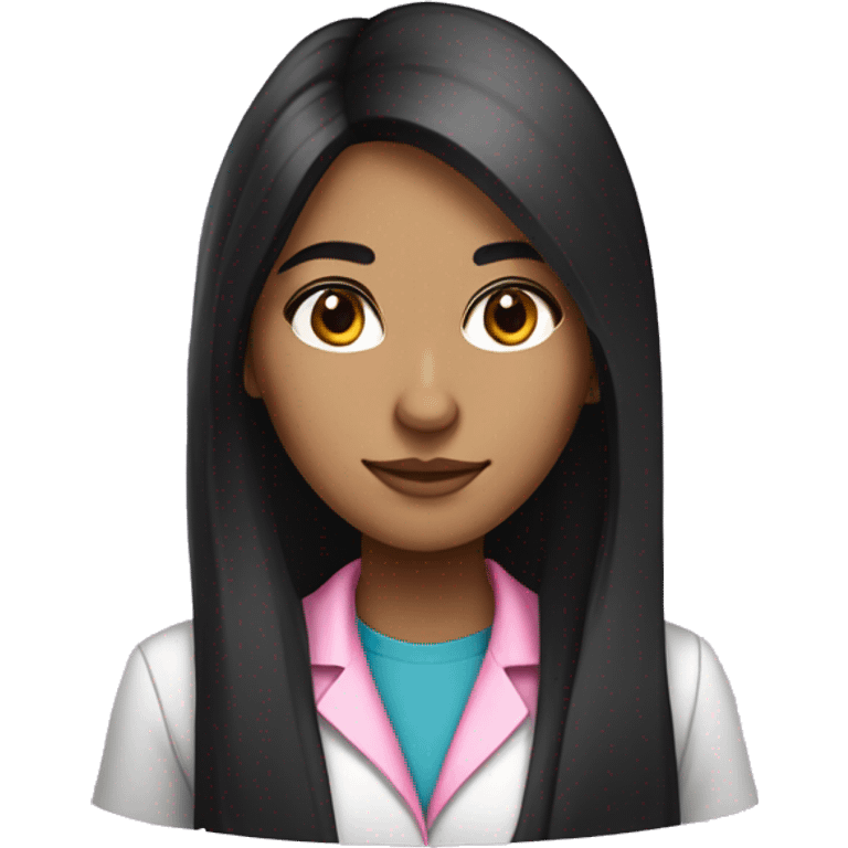 Young beautiful female scientist with long black hair and medium skin tone with pink accents emoji