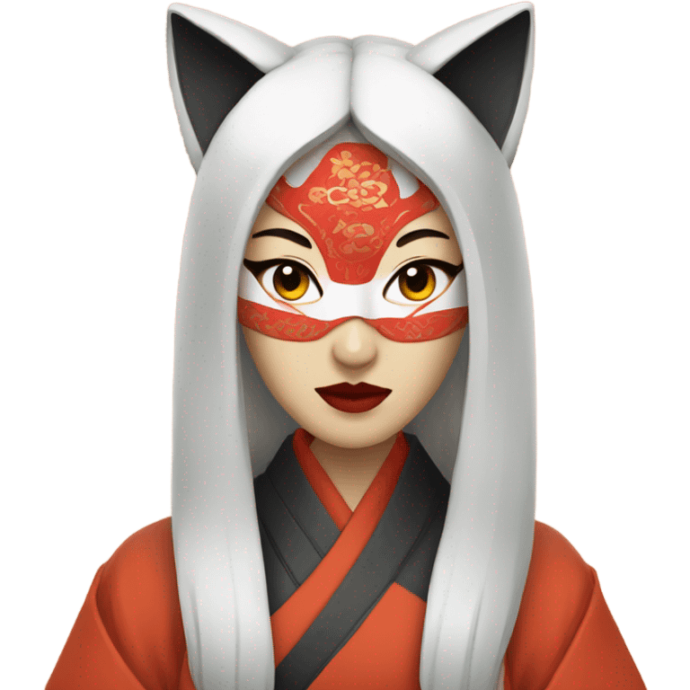 woman wearing kitsune japanese mask emoji