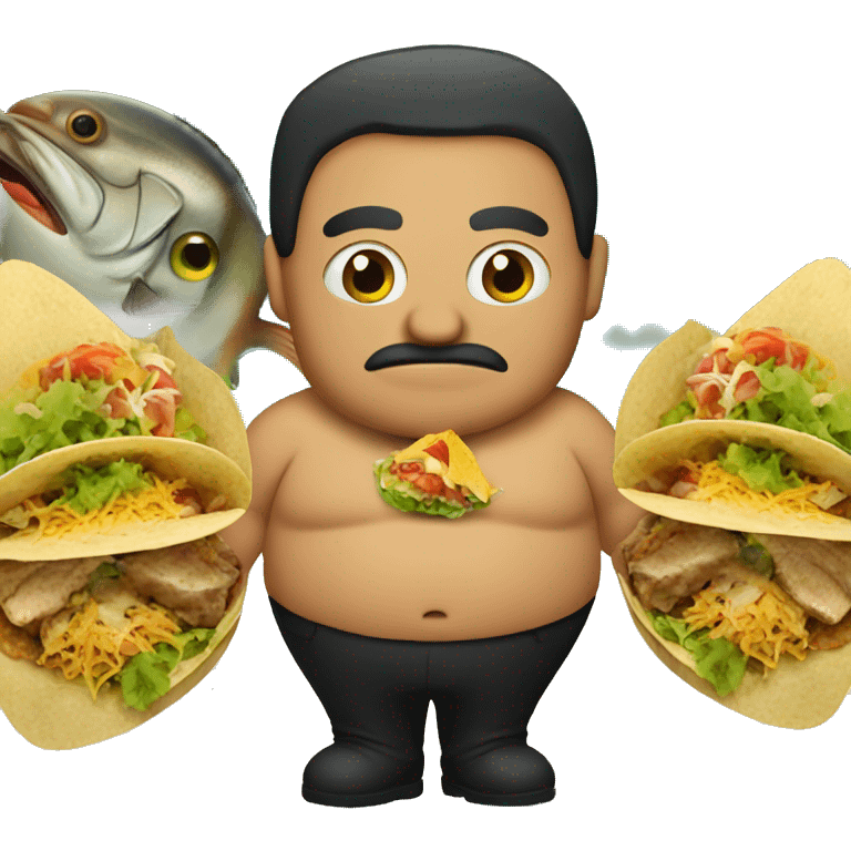 fat mexican with tacos with a fish in the background emoji