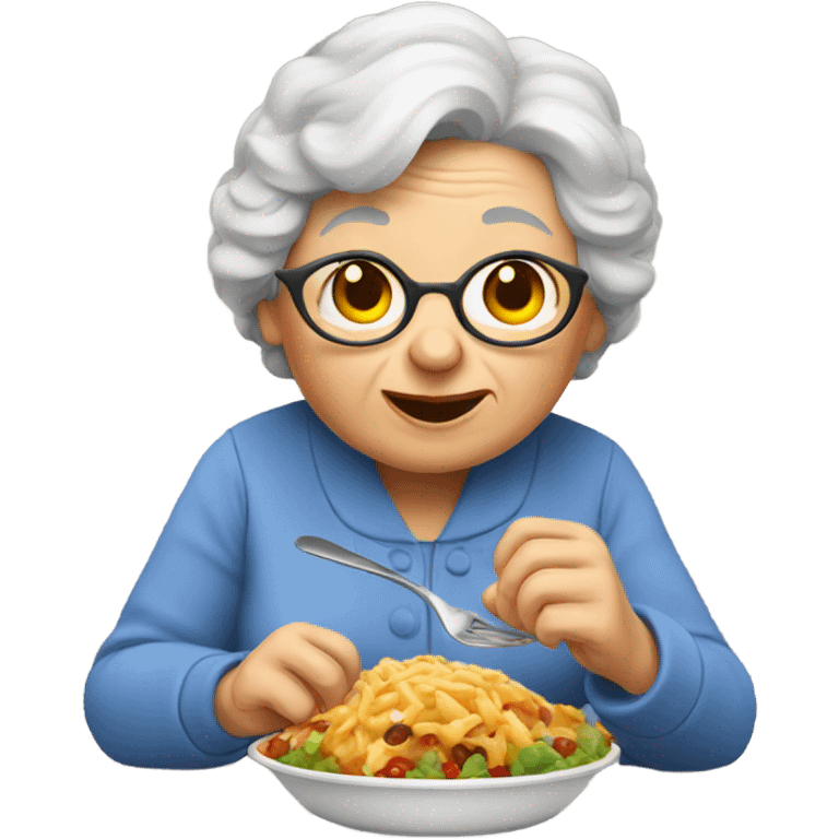 A grandma eating food emoji