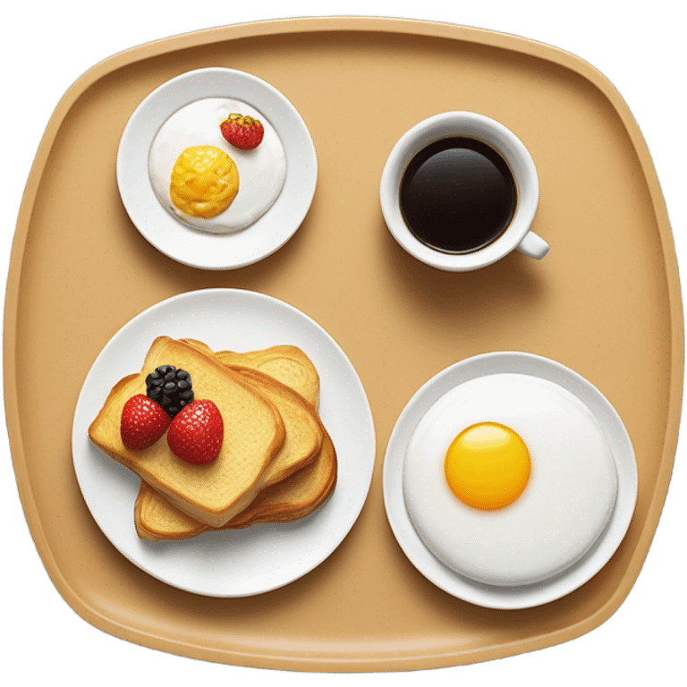 Breakfast on serving tray with three flowers in small vase  emoji