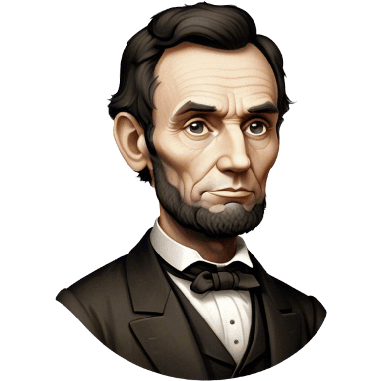 Cinematic Realistic Abraham Lincoln Portrait Emoji, depicted as a stoic iconic statesman with a tall dignified silhouette and thoughtful expression, rendered with detailed textures and dramatic historical lighting that captures his timeless presence. emoji