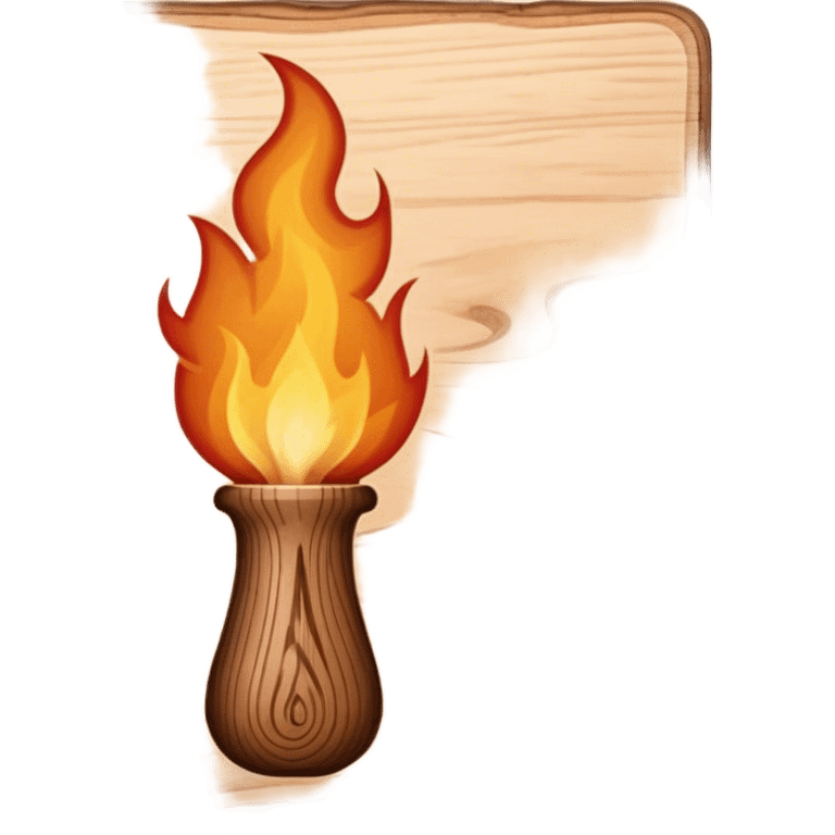 Pyrography icon, burning tool creating a detailed design on wood, visible heat marks and intricate patterns forming, smoke rising, wood texture, minimalistic style, clean lines, transparent background. emoji