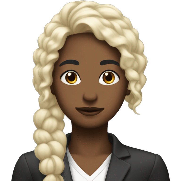 Black Buzz astrall with white blonde hairs tied behind head and  emoji