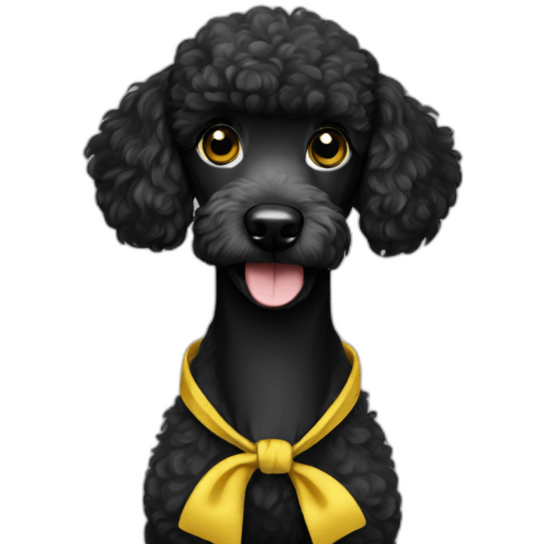 A single black poodle with a short nose and short hair and a yellow bandana emoji