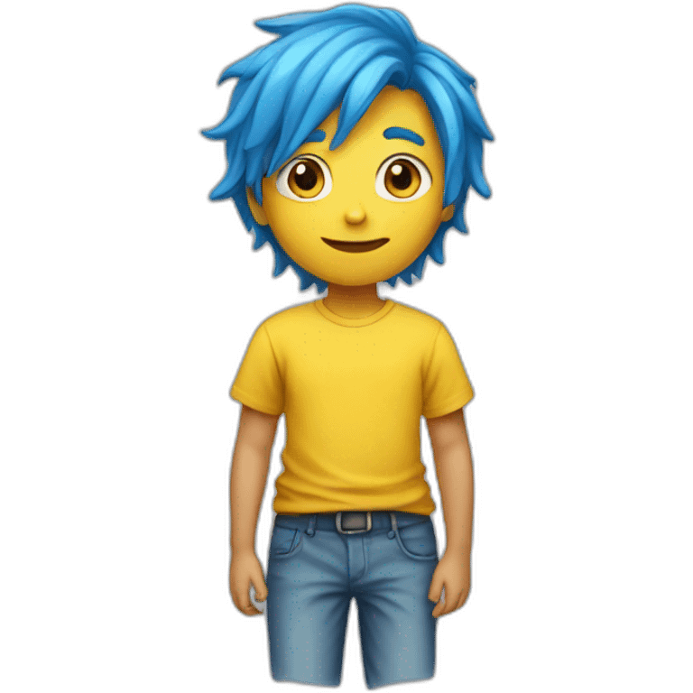 A kid with blue hair and yellow t-shirt emoji