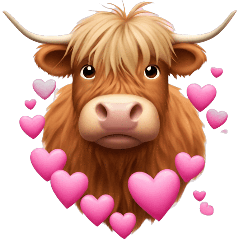 Highland cow surrounded by pink hearts  emoji