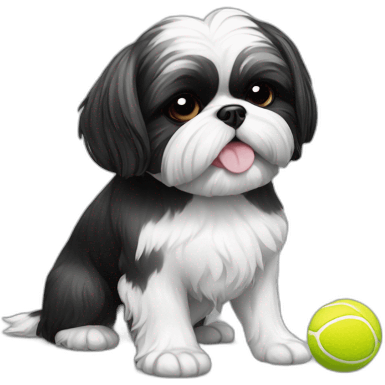 shih tzu dog black and white holding a tennis ball in mouth emoji