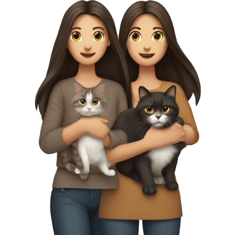 Two long hair brunettes keeping two cats in their hands emoji